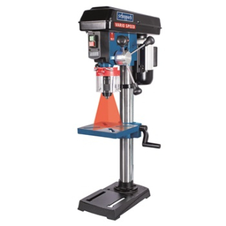 Scheppach DP 19 VARIO - oszlopos fúrógép - lézeres központosításal 230V 550W 440-2580 ford/min ,befogási magasság: asztal max:35cm és talp max:46cm